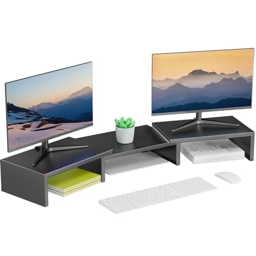 OUTIOE Dual Monitor Stand for Desk, Metal Computer Stand, Desk Shelf Riser,Desktop Organizer for Home and Office Use (Black) - Image 1