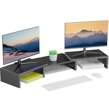 OUTIOE Dual Monitor Stand for Desk, Metal Computer Stand, Desk Shelf Riser,Desktop Organizer for Home and Office Use (Black) - Image 1