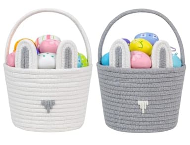 CubesLand Easter Basket Set for Kids & Babies Boys and Girls - 2-Piece Handwoven Cotton Rope Easter Bunny Baskets, Easter Egg Hunt & Festive Decor, Soft & Sturdy Design, Small - Image 1