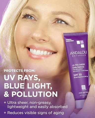 Andalou Naturals Age Defying Ultra Sheer Daily Defense Mineral Sunscreen SPF 30 | Face Lotion with Zinc Oxide | Lightweight Anti-Aging Sun Protection | 2.7 fl oz - Image 2