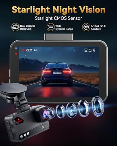 TERUNSOUl 4K+4K Dash Cam Front and Rear, Free 128GB Card Included, 5.8GHz WiFi Dash Camera for Cars, Built-in GPS, G-Sensor, 170°Wide Angle, 3" IPS Screen, 24H Parking Mode, Support 512GB Max - Image 3