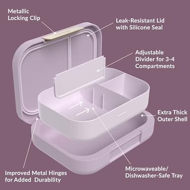 Bentgo Modern - Adult & Teen Bento Lunch Box; 3-4 Compartments, Leak-Resistant, 5.5 Cup Capacity/44 fl oz, Improved Locking Clips, Reusable, BPA-Free, Dishwasher/Microwave Safe Tray (Orchid) - Image 7