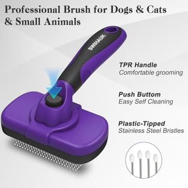 Swihauk Self Cleaning Slicker Brush for Dogs & Cats, Skin Friendly Pet Grooming for Shedding, Deshedding, and Hair Removal - Puppy Brush for Long Haired Pets, Pet Supplies, Purple - Image 2