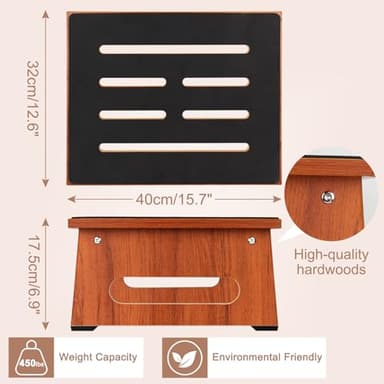 One Step Stool for Bed, Wooden Step Stool with Non-Slip Feet, 450 LBS Capacity Stepping Stool for Adults Seniors, Bedside Steps for High Beds, Bathroom Kitchen Bedroom, Easy to Assemble, Rustic Brown - Image 7