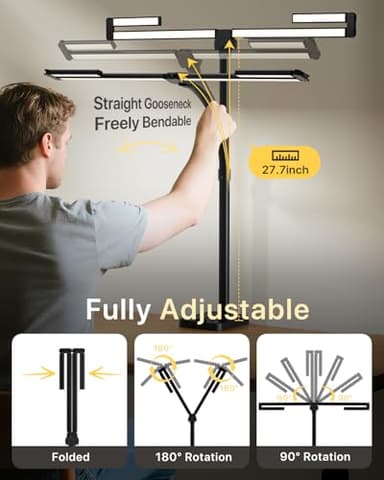 ONEMIX 42" LED Desk Lamp with Clamp, Architect Desk Light with Remote, Adjustable 4-Segment Bar, 1800LM Bright, Eye-Caring Desk Lamp for Home Office, Reading, Study, Dual Monitors, Workbench (Black) - Image 2