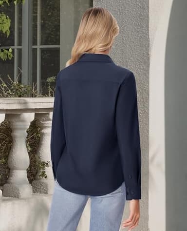 siliteelon Button Down Shirts for Women Wrinkle Free Dress Shirts Long Sleeve Shirts Formal Work Office Blouses Tops Navy Blue - Image 4