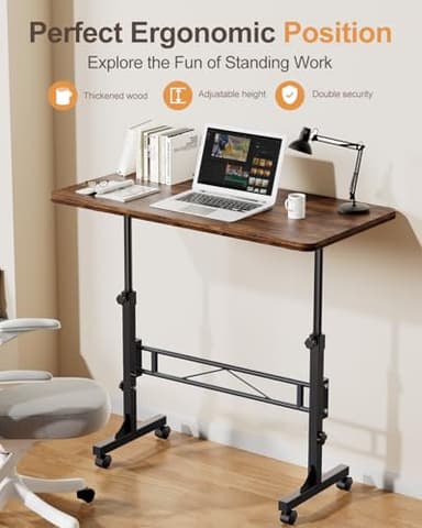 Small Standing Desk Adjustable Height, Mobile Stand Up Desk with Wheels, 32 Inch Portable Rolling Desks for Walking Pad Treadmill Rusitc - Image 2