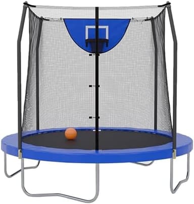 Skywalker Trampoline Outdoor 8 FT, 12 FT, 15 FT Jump N’ Dunk Round Outdoor Trampoline with Net, Trampoline Mat, and Basketball Hoop for Trampoline - Image 3