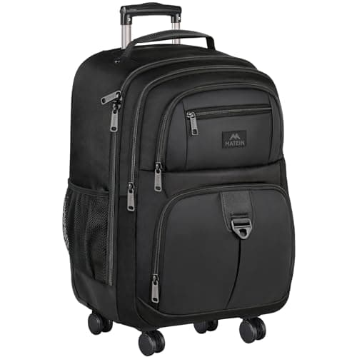 MATEIN Rolling Backpack with 4 Wheels, 17 inch Roller Travel Laptop Backpack for Women Men, Large Water Resistant Business Wheeled Bag, Airline Approved Carry on Luggage Suitcase Bag, Black - Image 1