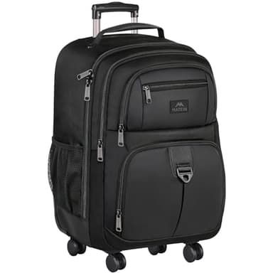MATEIN Rolling Backpack with 4 Wheels, 17 inch Roller Travel Laptop Backpack for Women Men, Large Water Resistant Business Wheeled Bag, Airline Approved Carry on Luggage Suitcase Bag, Black - Image 1
