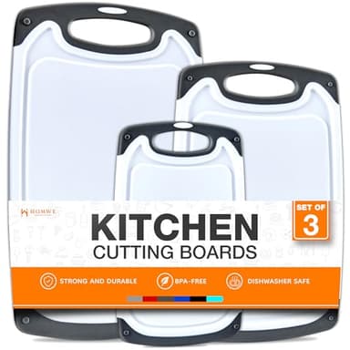 Cutting Boards for Kitchen - BPA-Free Chopping Board - Different Sizes & Non Slip Handles - Reversible, Large Cutting Board Set - Unique Gifts for Cooks Who Have Everything - 3-Pack Gray - Image 1