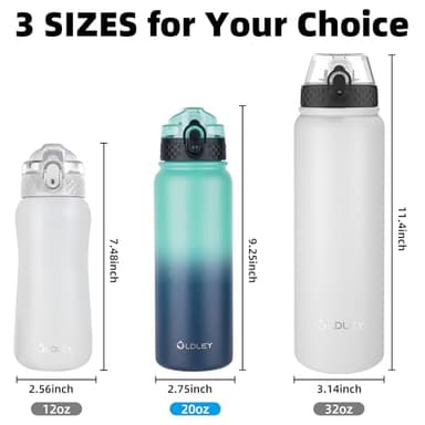 Oldley Insulated Water Bottle 20oz for Adults Kids Stainless Steel Water Bottles with Straw/Chug/Carabiner 3 Lids Fruit Strainer Double Wall Vacuum Wide Mouth BPA Free Leak-Proof for School Travel - Image 5