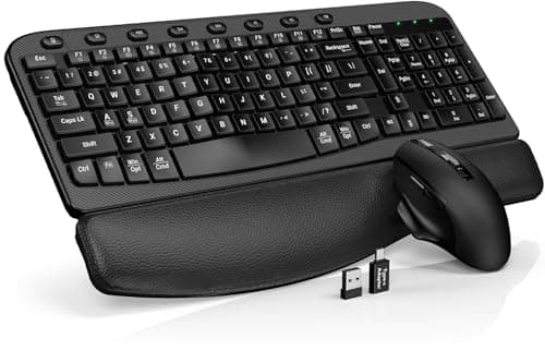 Wireless Keyboard and Mouse Combo – Ergonomic Wave Key, Built-in Leather Soft Palm Rest, 2.4G Full Size, 8 Hotkeys, 6-Button Mouse with 4-Level DPI, Dual USB-A/USB-C, Windows & macOS Compatible - Image 1