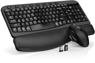 Wireless Keyboard and Mouse Combo – Ergonomic Wave Key, Built-in Leather Soft Palm Rest, 2.4G Full Size, 8 Hotkeys, 6-Button Mouse with 4-Level DPI, Dual USB-A/USB-C, Windows & macOS Compatible - Image 1