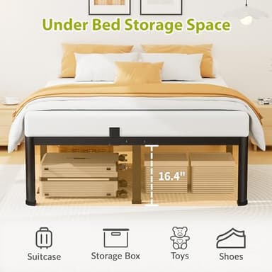 Superay 18 Inch Queen Size Metal Platform Bed Frame with Round Corners, Storage Space Under High Bed Frame-Heavy Duty Steel Slats Support, Noise Free - Easy Assembly - No Box Spring Needed - Image 5