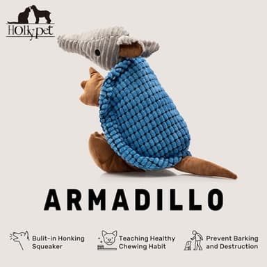 Hollypet Plush Dog Squeaky Toy Stuffed Armadillo Animal Pet Puppy Chew Toys with Clean Teeth for Small Medium Large All Breed Sizes Dogs, Blue, 14 in - Image 4