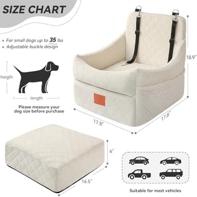 GL GLENSLAVE Dog Car Seat for Small/Medium Dogs, Dog Booster Car Seats with Thick Cushion for Dogs Under 35lbs, Detachable Washable Pet Car Seat with Storage Pockets, 2 Safety Belts (Beige) - Image 3