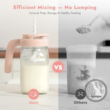 Papablic Glass Breastmilk Pitcher, Formula Mixing Pitcher with Mixing Handle Lid, Wide Mouth Mason Jar Mixer with Flip Locking Spout, Easy to Clean, BPA Free, Pink - Image 4