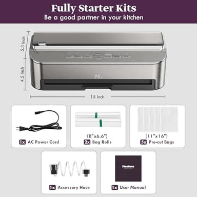 Mesliese Vacuum Sealer Machine, 85kPa 120W Automatic Food Sealer, Powerful Sealing System, Build-in Cutter | Bags Storage | Moist Mode and Air Suction Hose | 2 Bag Rolls and 5pcs Pre-cut Bags - Image 9