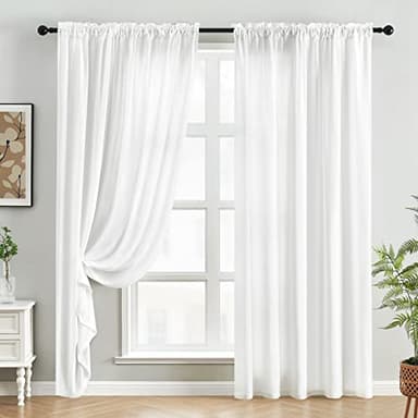 HOMEIDEAS Non-See-Through White Privacy Sheer Curtains 52 X 84 Inches Long 2 Panels Sheer Curtains Light Filtering Window Curtains Drapes for Bedroom Living Room - Image 2
