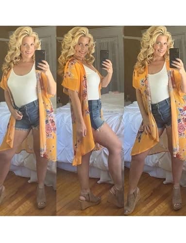 Kimonos for Women Casual Swimsuit Coverup Lightweight Boho Kimono Cardigans for Summer Floral Beach Bathing Suit Yellow Medium - Image 4