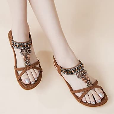 Alicegana Womens Sandals Dressy Summer: Comfortable Bohemian Flats Elastic Ankle Strap Walking Beach Shoes - Image 5