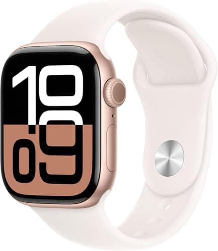 Apple Watch Series 10 [GPS + Cellular, 46mm] - Rose Gold Aluminum Case with Starlight Sport Band, S/M (Renewed Premium)