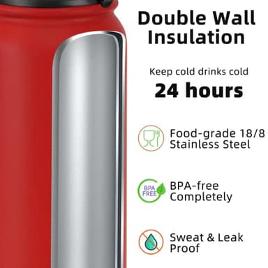 Fanhaw 20 Oz Insulated Stainless Steel Vacuum Water Bottle with Anti-Dust Pop-Open Lid - For Kids, Women, Men | Leak & Sweat Proof (Red) - Image 3
