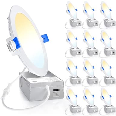 Ensenior 12 Pack 6 Inch Ultra-Thin LED Recessed Light with Junction Box, 2700K-6000K Selectable, 12W 110W Eqv, Dimmable, 1050LM High Brightness - ETL Certified - Image 1