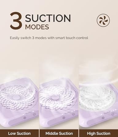 MelodySusie Nail Dust Collector,SproF Professional 4500 RPM Nail Vacuum Fan Vent Dust Collector with 3 Suction,Touch Control,Powerful Suction Nail Tech Tools Manicure Accessories for Nail Salon,Home - Image 4