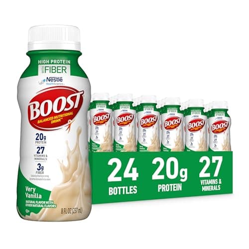 BOOST High Protein with Fiber Ready to Drink Complete Nutritional Drink, Very Vanilla, 8 fl oz Bottle, 24 Pack - Image 1