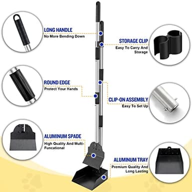 Dog Pooper Scooper,Tray and Spade Set Poop Scooper for Dogs, Adjustable Long Handle Metal Pooper Scooper with Bin for Pet Waste Removal, No Bending Clean Up for Medium and Large Dogs - Image 5