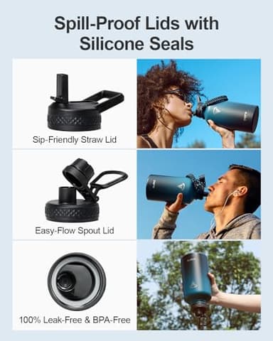 Topre 64 oz Insulated Water Bottle,Half Gallon Water Flask Stainless Steel Vacuum, Cold for 48 Hrs,BPA-Free & Leakproof -with Paracord Handle, Strap,Straw Spout Lids,Large Jug for Gym,Indigo Black - Image 4