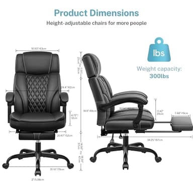 Executive Leather Office Chair, Big and Tall Office Chair with Footrest Home Office Desk Chairs, Ergonomic Computer Desk Chair with Lumbar Support, Reclining Desk Chair with Adjustable Angle - Image 3