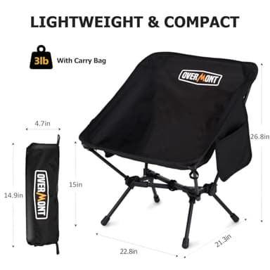 Overmont Ultralight Portable Camping Chair- Lightweight Folding Backpacking Chair, Support up to 330Lbs Compact Beach Chair for Adults with Carry Bag for Backpack Hiking Fishing Outdoor Camp 2pcs - Image 2