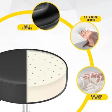 Rolling Stool, Heavy Weight Capacity 250lb, PU Leather Rolling stools, Ultra Soft Padded Seat, Rolling Stools with Wheels and Footrest, 360° Swivel, Spa Drawing Salon Work Office Tattoo Stool (black) - Image 3