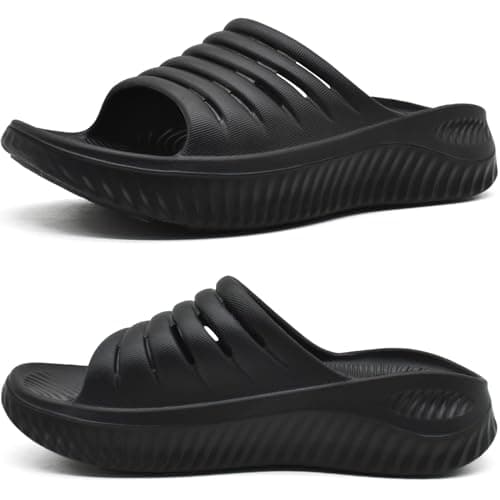 KuaiLu Womens Recovery Sandals Comfortable Plantar Fasciitis Arch Support Ladies Orthopedic Slip On Running Sport Walking Slides Thick Athletic Cushion Slippers Summer Outdoor Sliders Black Size 10 - Image 1