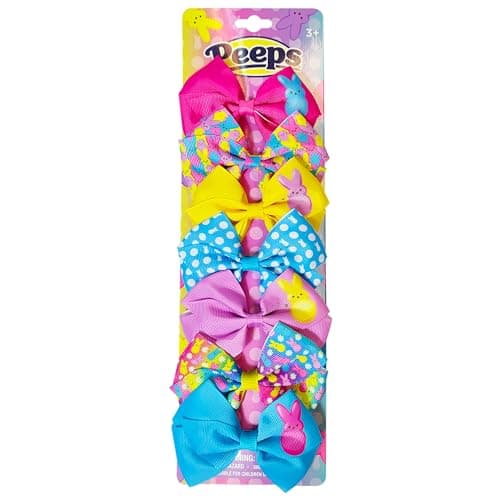 PEEPS Hair Bows Bundle - 7 Pcs 4 Inch Alligator Clips with Different Prints, Easter Bunny Themed for Girls, Toddlers 3+ - Image 1
