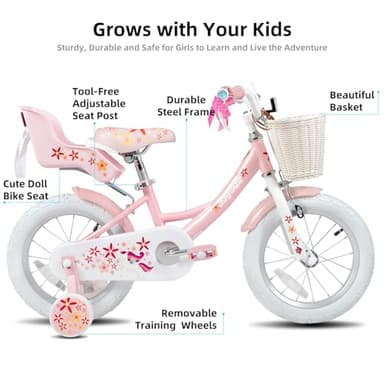 JOYSTAR Unicorn 16 Inch Kids Bike for 4 5 6 Years Girls with Doll Bike Seat Children Princess Bike with Training Wheels Basket Streamer Toddler Girl Bikes Pink - Image 2
