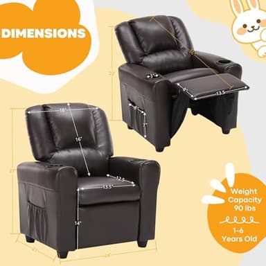 JC HOME Candy Kids Reclining Chair Leather Recliner Sofa Push Back Toddler Youth Children Child Ages 1-6 - Image 3