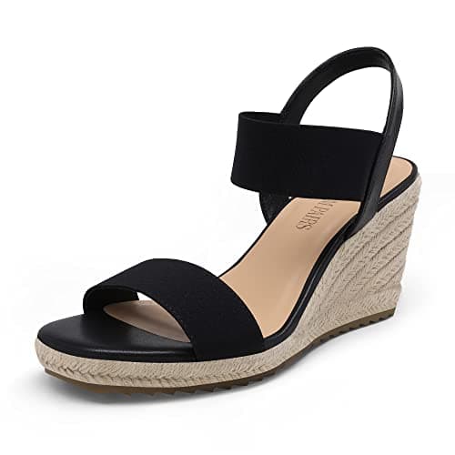 DREAM PAIRS Womens Open Toe Espadrilles Dressy Platform Sandals Slip on Elastic Ankle Strap Wedges Sandals SDPW222W Black Size 8.5 - Image 1