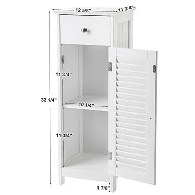 VASAGLE Bathroom Storage Cabinet, Small Slim Bathroom Floor Cabinet with Drawer and Shutter Door, for Living Room, Bedroom, 11.8 x 12.6 x 34.3 Inches, White UBBC43WT - Image 3