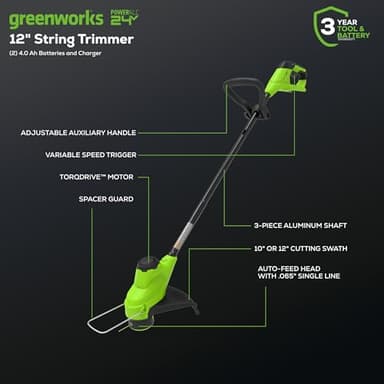 Greenworks 48V (2x24V) 17" Brushless Mower+12" String Trimmer +320CFM Blower,(2) 4.0Ah Batteries and 2A Dual Port Charger - Image 4