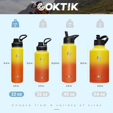 COKTIK Insulated Stainless Steel Water Bottle With Straw Lid, 22 oz Wide Mouth Double Wall Vacuum Insulated Water Bottle Leakproof Lightweight for Hiking, Biking, Running(Fire) - Image 5