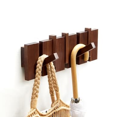 ESDOPA Wooden Coat Hooks Wall Mounted, Coat Rack Hanger Wall Mount with 5 Hooks, Modern Piano Coat Racks for Hanging Coats Keys Hats Towels Bags, Space-Saving Entryway Coat Rack, Walnut - Image 6