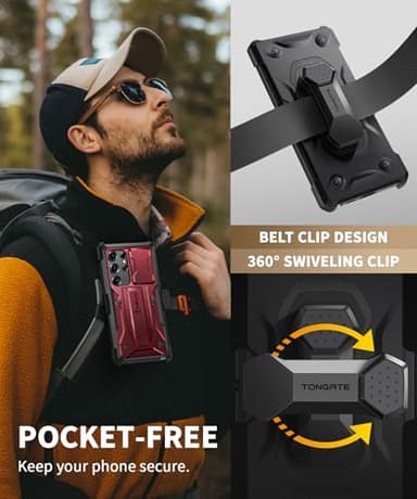 TONGATE for Samsung Galaxy S23 Ultra Case, [Built-in Slide Camera Cover & Screen Protector] [2 Front Frame] Military Grade Shockproof S23 Ultra Phone Case with Kickstand & Belt-Clip 6.8", Maroon - Image 7