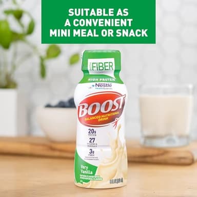 BOOST High Protein with Fiber Ready to Drink Complete Nutritional Drink, Very Vanilla, 8 fl oz Bottle, 24 Pack - Image 4