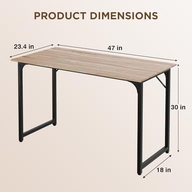 PayLessHere | 47 Inch Computer Desk | Nature | Office Desk with Metal Frame, Adjustable Feet | Water-Resistant, Scratchproof Surface | Sturdy Writing Table for Home Office or Study | Pack of 1 - Image 3