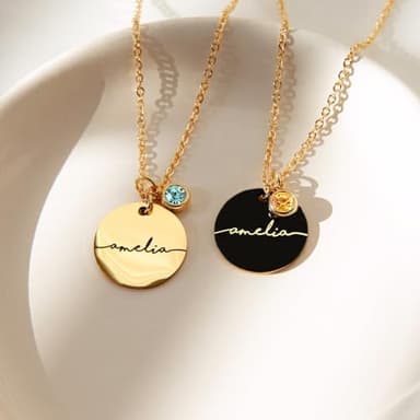 MignonandMignon Birthstone Name Necklace Personalized Jewelry for Women Neckace Gifts for Mom Gold Plated Pendant Charm, Custom Jewelry Grandma Gift Birthday Personalized Gifts for New Moms -CN-BS-SH - Image 2
