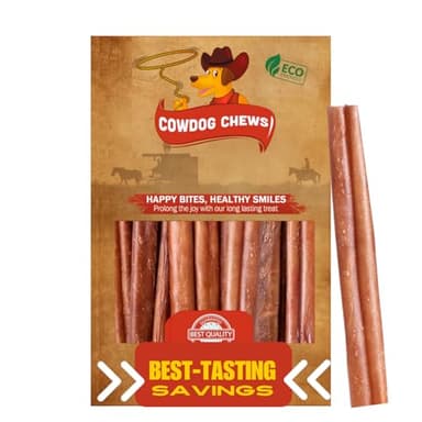 Cowdog Chews Beef Bully Stick: Odor-Free, Fully Digestible Beef Collagen Chews (5-7", 25 Count) - Natural, Grain-Free, Long-Lasting Collagen Bully Stick Substitute for All Dog Breeds - Image 1